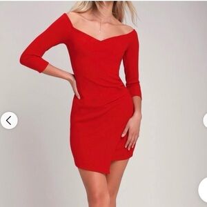 Lulus asymmetrical 3/4 sleeve off the shoulder dress